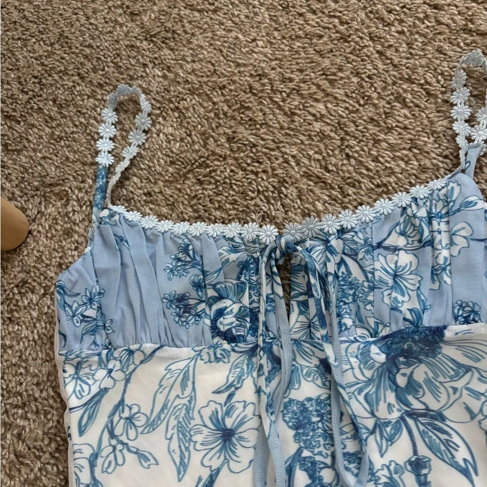 Tiger Mist Blue and White Floral Mini Dress - Picture 5 of 7